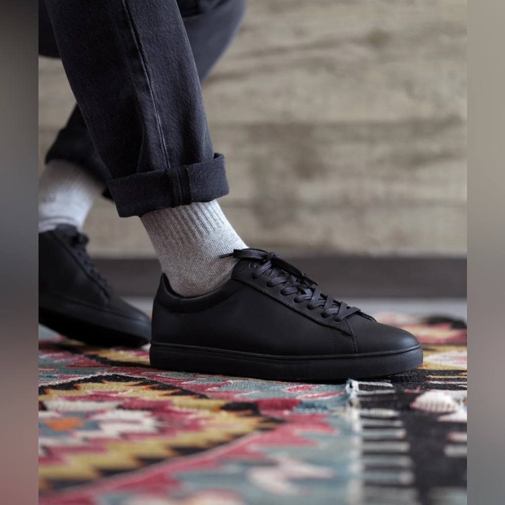 Clae Bradley Essentials Triple Black Leather low top sneaker 8.5